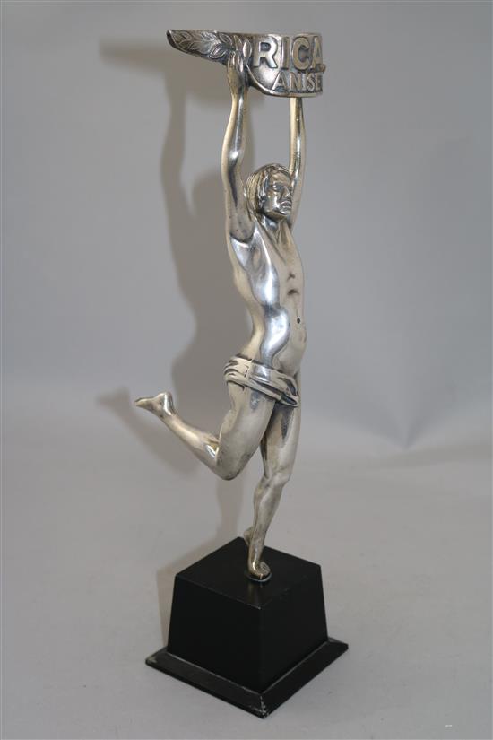 A French silvered bronze advertising figure of a winning athlete, height 17in.